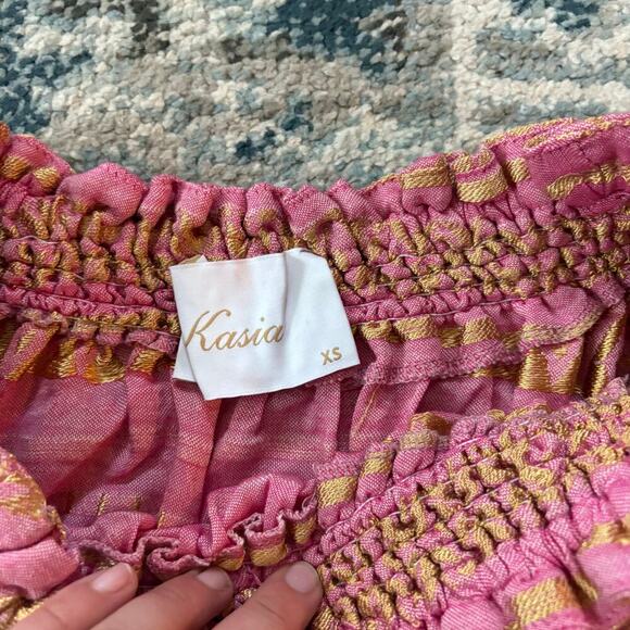 Anthropologie Kasia Off The Shoulder Crop Top Pink Gold - Picture 4 of 5